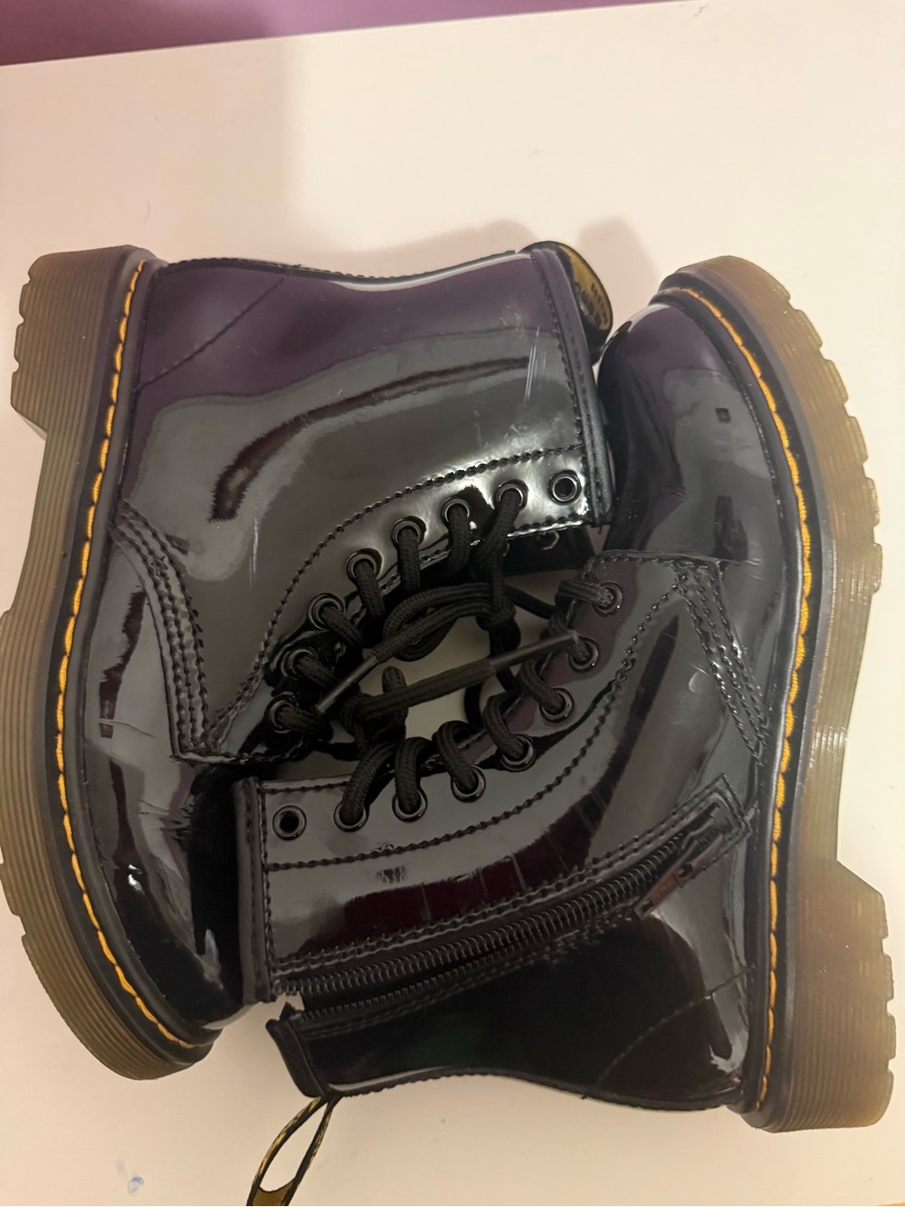 Dr. Martens Kids Black Patent Lace-Up Zip Combat Boots